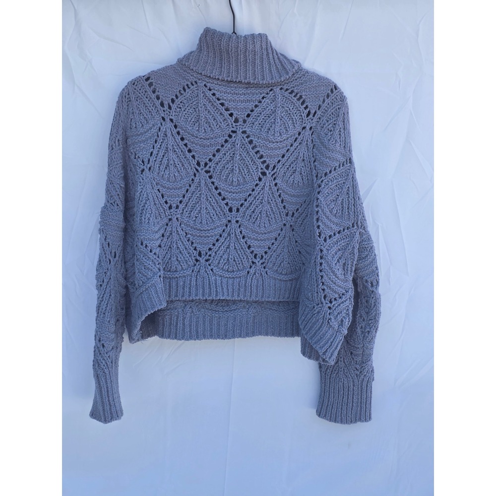 POL Women Periwinkle Blue Chenille Cowl Neck Pointelle Knit Sweater SMT420B L - Picture 3 of 6